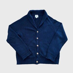Brooks Brothers Cardigan Sweater Medium Red Fleece Shawl Collar Navy Blue Men's